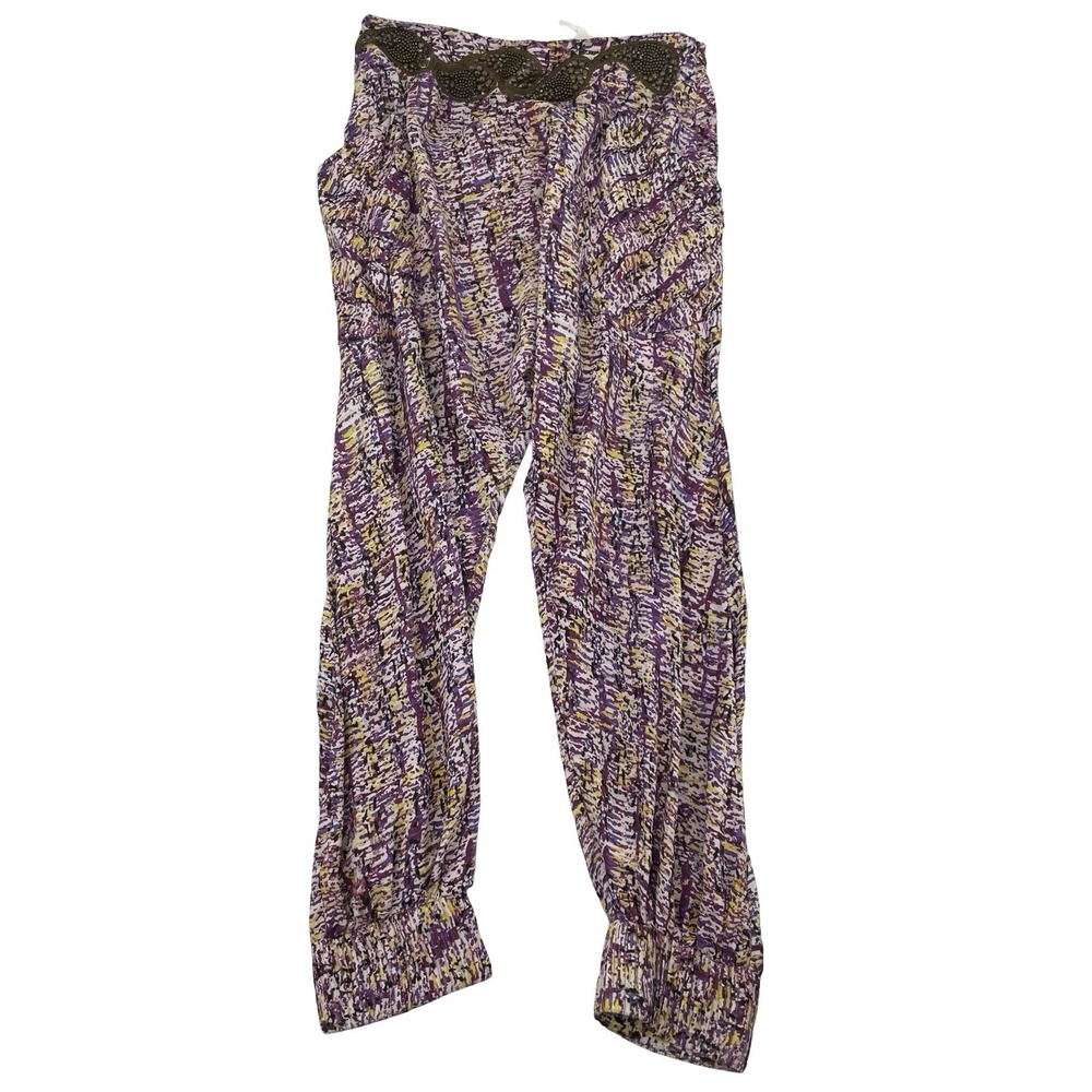 Suno Women's Harem Pants Purple Abstract Beaded Rayon Medium